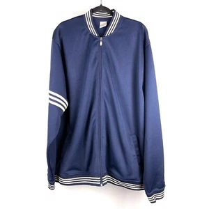 Chaqueta Deportiva ADIDAS Para Hombres Poliéster Talla XL 3 Rayas Azul Marino Frontal Cremallera Bolsillos Laterales - Imagen 1 de 10