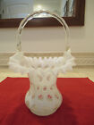 Vintage Fenton French Opalescent Coin Dot Basket Bamboo Handle 10 Inch 1950's