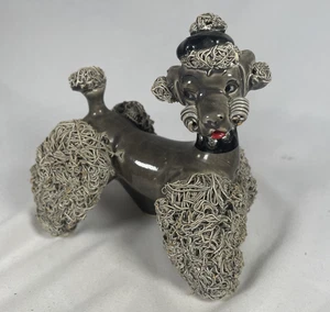 Vintage Gray Spaghetti Poodle Figurine With Rhinestone Collar 5 Inches Tall - Picture 1 of 9