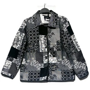 Draper's & Damon's Black & White Patchwork Jacket Women's Medium Button Up - Picture 1 of 8