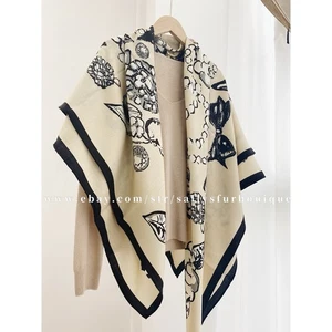 Sallys 70% Cashmere & 30% Silk Wrap Scarf Camellia Print Double Face Shawl 53" - Picture 1 of 12