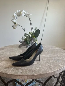 Dolce Gabbana Vintage Black Leather Pointy Toe High Heels size 37 - Picture 1 of 10