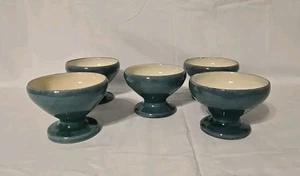 5 Antique Schofield Penrith Pottery Teal Small Bowls Made In Penrith England - Picture 1 of 24
