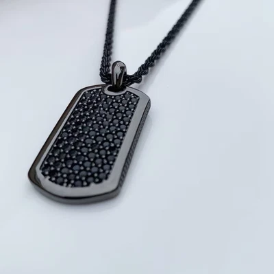 Pingente masculino corrente preta folheado a ouro preto 14K com diamante preto criado 2C - Imagem 1 de 4