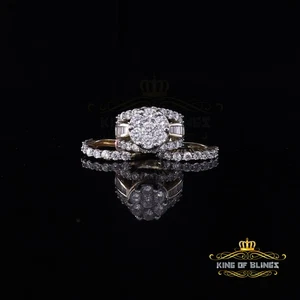 Yellow Silver 14.00ct Cubic Zirconia Ring Multi Row Trio Womens Ring Size 8 - Picture 1 of 12