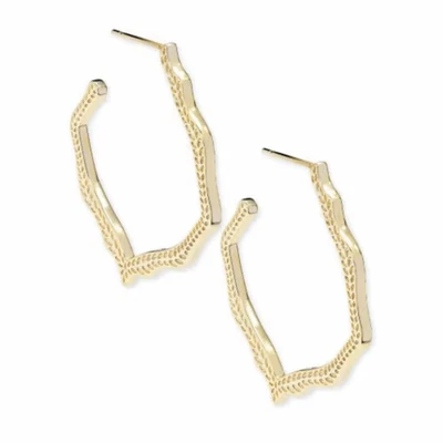 Pendientes de aro Kendra Scott Miku tono dorado hexágono geométrico texturizado Foto 1 de 4