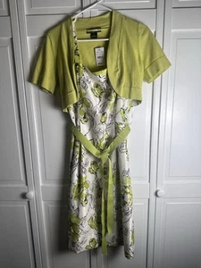 Jessica Howard Dress and Cardigan 2 Pieces White Green Floral Midi Size 8 - Picture 1 of 9