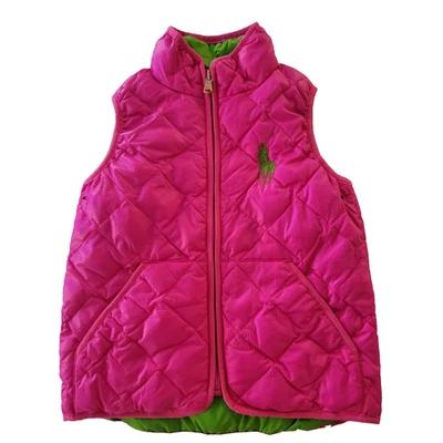 Ralph Lauren Puffer 羽绒背心 儿童 4T 绿色 粉色 女孩 大马外套 Wicked — 第 1/4 张图片