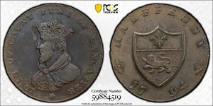 Lancashire Lancaster Halfpenny Token 1794 DH-43 PCGS AU53 - *** TOP POP *** - Picture 1 of 4
