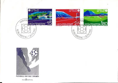 Spain 1982 Football World Cup Soccer Liechtenste First Day Cover 3 Stamps on FDC - Image 1 of 3