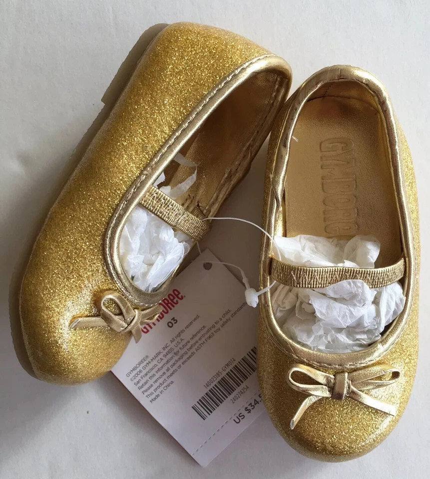 NWT Gymboree Sz 03 Gold Sparkle Glitter Costume Ballet Shoes for 6-12 Months - Image 1 of 1