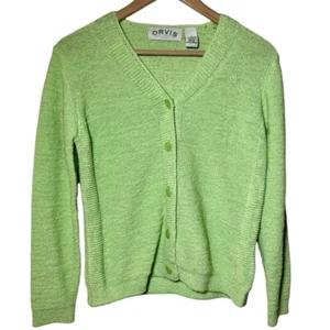 Vintage Y2K Orvis Lime Green Cardigan Button Sweater Cotton Blend Women’s Small - Picture 1 of 3