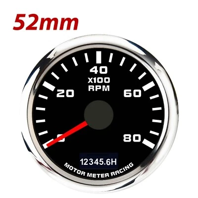 W PRO 52mm Tachometer 8000 RPM Hour Meter Waterproof Car Marine Boat Gas Diesel - Image 1 of 4