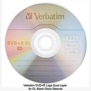 4 x Verbatim Logo Dual Double Layer DVD+R DL 8x Blank Discs 8.5GB 240M Sleeves - Picture 1 of 24