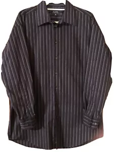 Axcess Mens Long Sleeve Dress Button Shirt Black Striped Size 16 32/33 - Picture 1 of 6