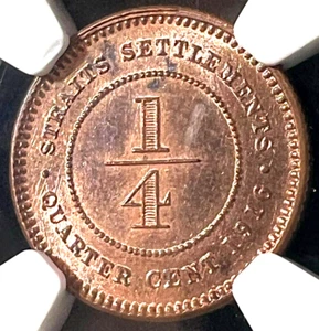 🔥 1916 Straits Settlements Malay 1/4 Pence NGC MS 64 RB 🔥 - Picture 1 of 4