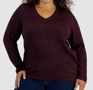 Tommy Hilfiger Women's Purple Ribbed Metallic-Threaded Sweater Plus Size 2X - Picture 1 of 3