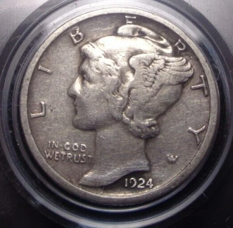 Extremely Fine XF 1924 D Denver Mercury/Liberty silver 10C dime Free shipping Cover