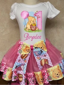 Girls WINNIE THE POOH Birthday Pastel Tutu Outfit | Tutu, Tshirt & Matching Bow - Picture 1 of 1