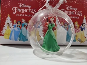 DISNEY PRINCESS GLASS CHRISTMAS TREE BAUBLE WITH ARIEL THE LITTLE MERMAID BOXED - Picture 1 of 2