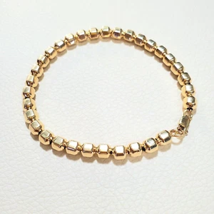 Chain Strung 14k Solid 5mm Yellow Gold Hexagon Faceted Bead Lobster Bracelet - Picture 1 of 12