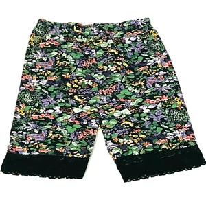 New 90's Girls Floral Elastic Waist Spandex Shorts With Lace Trim Size-M - Picture 1 of 4