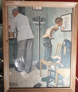 Norman Rockwell "At the Doctor's" Canvas Print Framed 13" x 16" Vintage 1972 - Picture 1 of 2