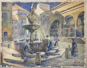 Original HENRI LAUSSUCQ 'Chichiscastenango GUATEMALA Brunnen Markt GEMÄLDE - Bild 1 von 11