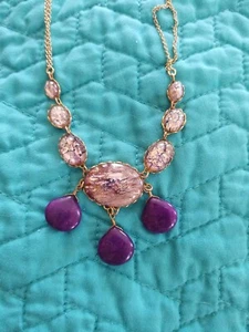 NECKLACE BLACK MULTI STATEMENT DAVID AUBREY  Purple Stone NEW - Picture 1 of 8