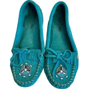 Minnetonka Me to We Masai Mocasines Azul Turquesa Gamuza Zapatos Talla 7 - Imagen 1 de 16