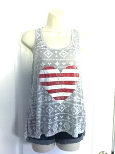 Junior Size Medium 7/9 Summer Lightweight Striped Heart Sleeveless Burnout Tank - Picture 1 of 3