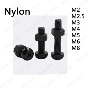 Black Nylon Phillips Pan Head Screws With Hex Nuts Flat Washer M2 M3 M4 M5 M6 M8 - Picture 1 of 4