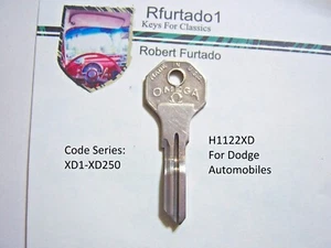 Yale Omega Key Blank for Vintage 1933 Dodge Auto's (see code series) H1122XD - Picture 1 of 2
