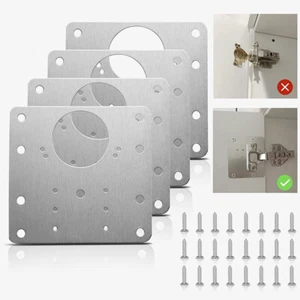 4x Hinge Repair Plate for Cabinet Door, Stainless Steel Hinge Repair Bracket Kit - Picture 1 of 12