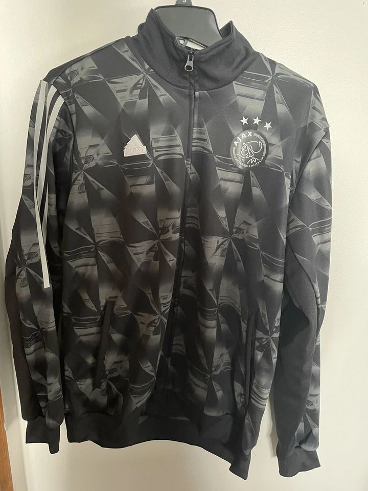 Adidas Ajax Amsterdam Track Soccer Training Jacket Size Medium Black Grey Geo