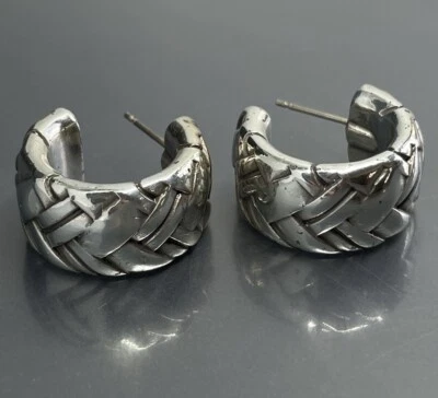 Brighton Women’s Hoop Earrings Pierced Silver Plated Ribbed Braided Woven - Image 1 of 4