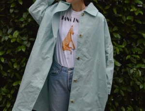 NWT Cawley Studio Faro Mac Sky Blue Long Cotton Trench Coat Jacket Size Medium M - Picture 1 of 13