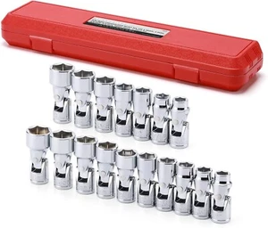 17 piece 3/8" Drive Universal Joint Socket Set 6 Point SAE & Metric 10 19mm - Picture 1 of 7