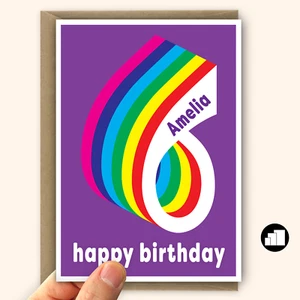 Personalised 6th happy birthday card for boy for girl edit name 6 bday rainbow - Bild 1 von 10