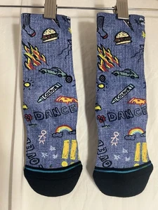 NWOT Kids BOYS Stance Socks Blue Pizza Hamburger Race car Crayons Art Toys - Picture 1 of 6