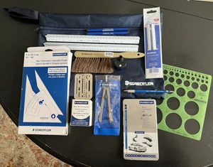 Staedtler- Mars Drafting Kit Compass Pencils Lead Rulers Masterbow Triangle - Picture 1 of 14