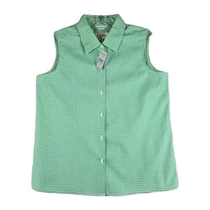 Talbots Damen grün Gingham ärmellose Bluse Knopfleiste knitterarm 8P - Bild 1 von 7