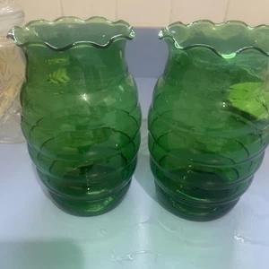 Vintage Anchor Hocking Smaragdgrün Glas Bienenstock Vasen - Bild 1 von 4