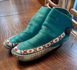 Vintage Perlen Indianer Indianer Türkis Leder Mokassins Schuhe Größe 6 - Bild 1 von 5