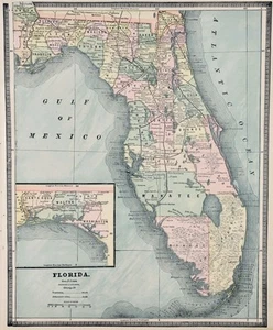 MAPA 1885 - FLORIDA - Original (12x10) GEORGE CRAM - Municipios - Ferrocarriles - Imagen 1 de 4