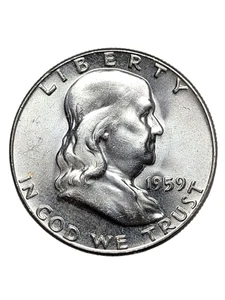 Medio dólar P Franklin 1959 50c EE. UU. Moneda de colección bonito atractivo visual 90% plata - Imagen 1 de 8