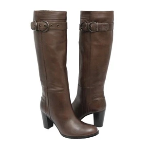 RAMONA Italy Knee-High Tall Leather Boot Heel Shoe Brown 6/36 New - Picture 1 of 8