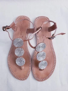 Laidback London Womens Light Brown Leather Beaded Navies Flat Shoes Size 41 - Picture 1 of 7