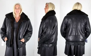 Unisex Andrew Marc schwarze Lederjacke herausnehmbares Fellfutter Größe Large L 44 - Bild 1 von 5