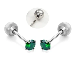 Titanium Earrings Push-in Threadless Ball Lock Closure Stud Earrings Cartilage C - Picture 1 of 9